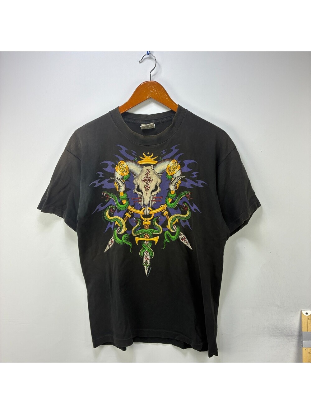Vintage 90s Liquid Blue Snake Dragon Skull Shirt Large Faded